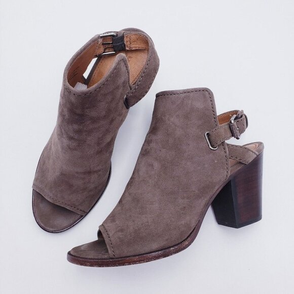 Frye Dani Shield Sling Back Mules Dark Taupe Suede Open Toe Block Womens 9.5 - Picture 1 of 10